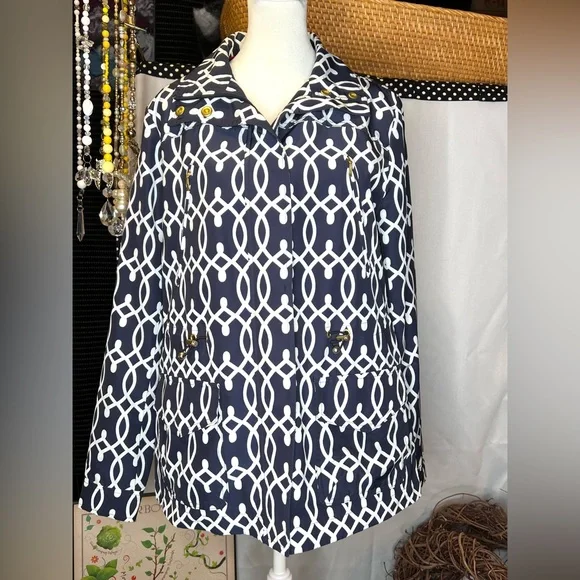 Crown & Ivy Charming Navy and White Rain Jacket  Size Small - Picture 2 of 12